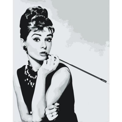 MALUJEŠ Malování podle čísel AUDREY HEPBURN ČERNOBÍLÁ Rozměr 60 x 80 cm Rámování bez rámu a bez vypnutí plátna – Zboží Mobilmania