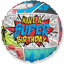 FLEXMETAL Balón fóliový kulatý komiks super birthday narozeniny 48 cm