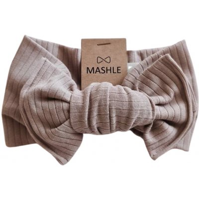 Mashle Čelenka s mašlí žebrovaná tmavá béžová – Zboží Mobilmania