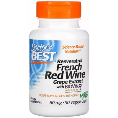 Doctor's Best Doctor's Best, Resveratrol Extrakt z hroznů červeného vína, 60 mg, 90 rostlinných kapslí