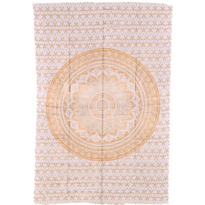 Sanu Babu přehoz na postel s tiskem bílý zlatý tisk Mandala 205 x 136 cm – Zboží Dáma