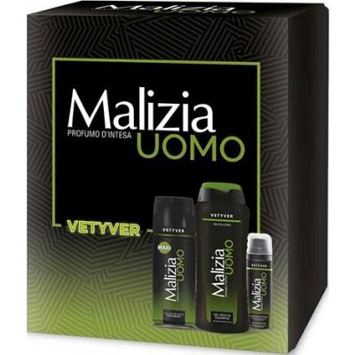 Malizia Uomo Vetyver sprchový šampon 250 ml + deodorant 175 ml + pěna na holení 50 ml dárková sada – Zboží Mobilmania