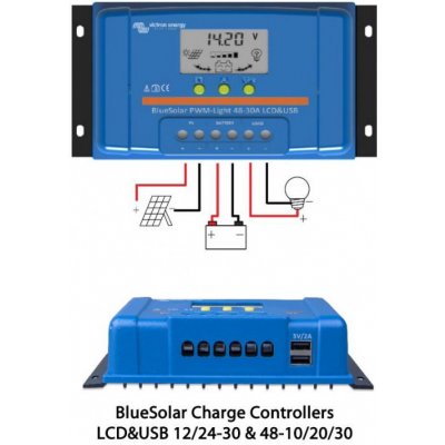 Victron BlueSolar PWM-LCD&USB 12 / 24V 30A – Zboží Mobilmania