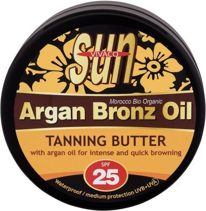 Vivaco Sun Argan Bronz Oil Tanning Butter SPF25 200 ml voděodolné opalovací máslo s arganovým olejem pro rychlé zhnědnutí