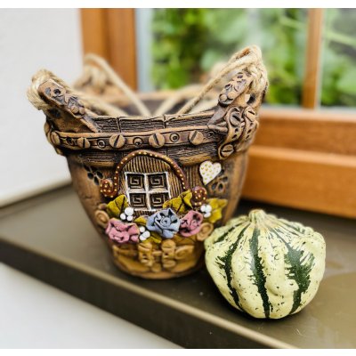 Keramika Javorník květináč závěsný – domky 19 x 16 cm hnědý