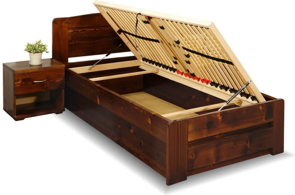 BedWorld Justina s úložným prostorem přírodní lak