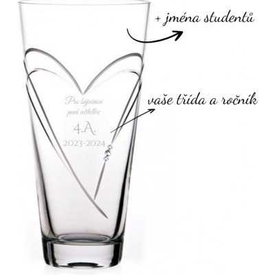 Dekorant Váza pro paní učitelku a se jmény žáků Hearts s krystaly Swarovski 25 cm – Zboží Mobilmania