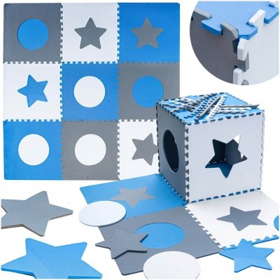 INKA Pěnová podložka puzzle pro děti 180x180cm 9 dílků šedá a modrá