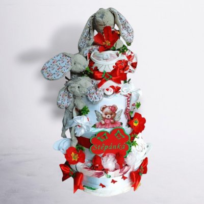 BabyDort čtyřpatrový plenkový dort pro miminko PREMIUM Červené květy – Hledejceny.cz