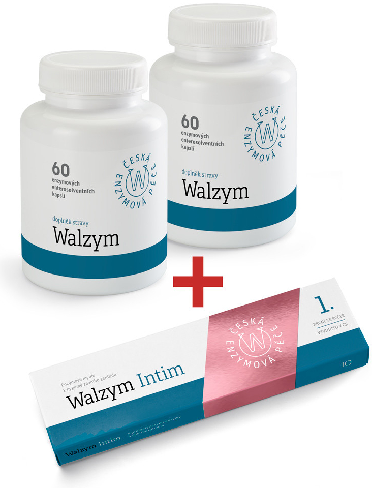 Walzym 2x Enzymové kapsle 60 kusů + Walzym Intim Enzymové mýdlo 10 globulí dárková sada