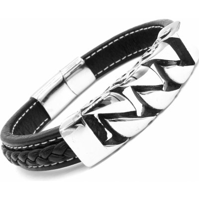 Steel Jewelry náramek pánský černý kožený s kombinací chirurgické oceli NR231018 – Zboží Mobilmania