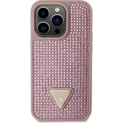 Pouzdro Guess Rhinestones Triangle Metal Logo Apple iPhone 14 Pro, růžové