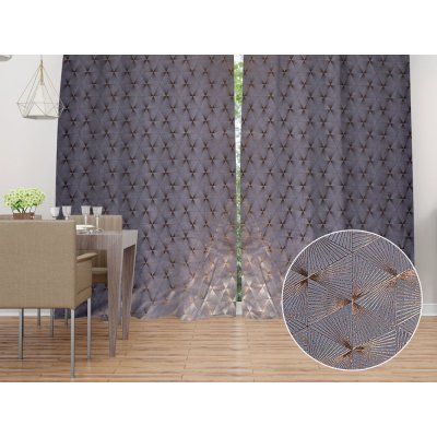 Biante Sametový závěs Isabela IBL-003 Rose Gold trojúhelníky na šedém - šířka 270 cm 270x200 cm – Hledejceny.cz