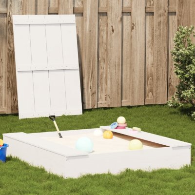 vidaXL Pískoviště s víkem bílé 111x111x19,5 cm masivní borové dřevo – Zbozi.Blesk.cz