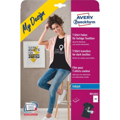 Avery Zweckform MD1003 Nažehlovací fólie pro Inkjet 4 x A4 na tmavý a barevný textil – Hledejceny.cz