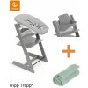 Jídelní židlička Stokke Set Tripp Trapp + Baby set + Newborn set Storm Grey + deka Sage Green