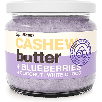 GymBeam Kešu máslo s kokosem, bílou čokoládou a borůvkami 340 g – Zboží Dáma