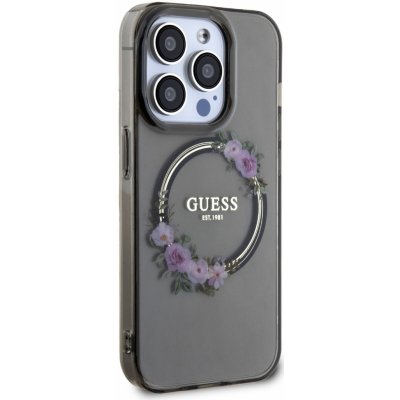 Guess PC/TPU Flowers Ring Glossy Logo MagSafe Apple iPhone 15 Pro černé