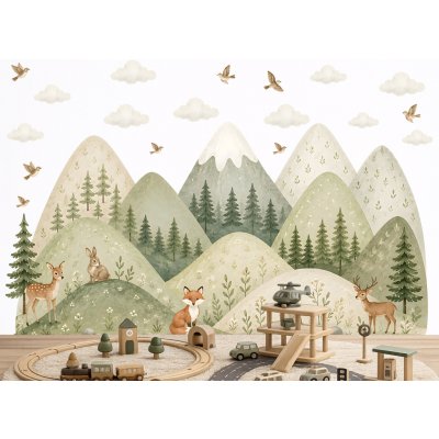 Nalepte.cz Hory a lesní zvířátka samolepky na stěnu pro děti arch 75 x 39 cm – Hledejceny.cz