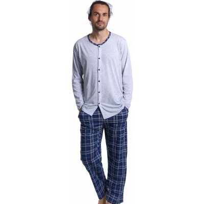 1P1460 pánské pyžamo dlouhé propínací šedé – Zboží Mobilmania