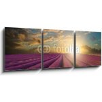 Obraz 3D třídílný - 150 x 50 cm - Vibrant Summer sunset over lavender field landscape Vibrantní letní západ slunce nad levandule krajiny – Hledejceny.cz