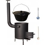 Kessel kotlík na guláš smalt 13 l speciální vysoká žáruvzdorná kotlina Plus 600 °C 36 cm 1,5 mm poklice smalt 40 cm naběračka NEREZ a vařečka 50 cm Plus 600 – Zboží Dáma