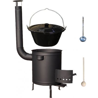 Kessel kotlík na guláš smalt 13 l speciální vysoká žáruvzdorná kotlina Plus 600 °C 36 cm 1,5 mm poklice smalt 40 cm naběračka NEREZ a vařečka 50 cm Plus 600 – Zboží Dáma
