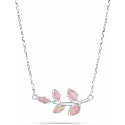 Brilio Silver Slušivý stříbrný náhrdelník lístky s růžovým opálem NCL165WP – Hledejceny.cz