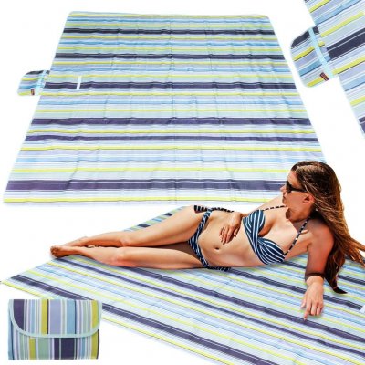 KIK KX4991 Plážová pikniková deka 200x200cm proužkovaná modrá – Zboží Dáma