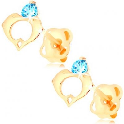 Šperky eshop ve žlutém zlatě modrý zirkon kontura srdce ze dvou delfínů S2GG103.29