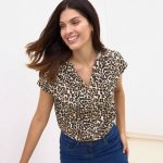 Halenka na knoflíčky s výstřihem do V a leopardím potiskem hnědošedá/černá – Hledejceny.cz