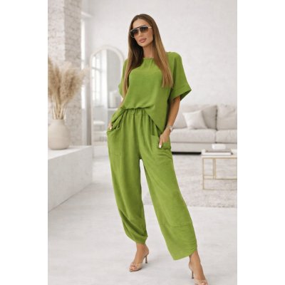 Fashionweek souprava dámské halenky a kalhot ze vzdušné a jemné viskózy K5920 zelená – Zbozi.Blesk.cz