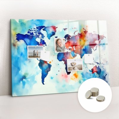 tulup Magnetická Tabule na Zeď Skleněná - Memo Board Kleněnou Přední Stranou - 5 magnetů v balení - 100 x 70 cm - Malovaná mapa