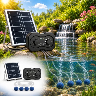 Solární provzdušňovač jezírka AP223 – 2200 mAh baterie, 2 režimy provozu, 72 časových režimů, 6W panel – Sleviste.cz