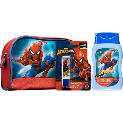 EP Line Spiderman pěna do koupele a šampon 200 ml + balzám na rty 1 ks + kosmetická taštička dárková sada – Zboží Mobilmania