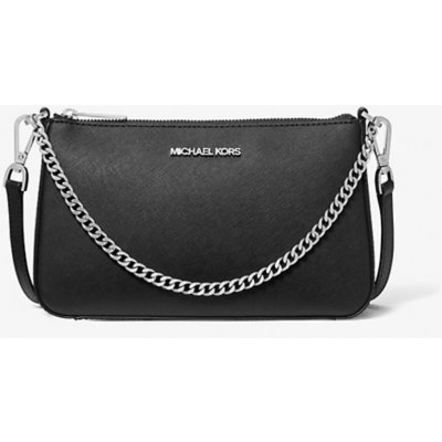 Michael Kors kožená kabelka jet set crossbody black silver černá s řetízkem