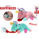 Mikrotrading Jednorožec plyšový 17 cm na dudlík Baby's Happiness pískací 2barvy na kartě v sáčku