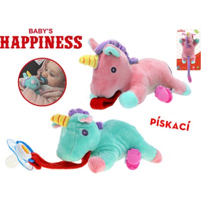 Mikrotrading Jednorožec plyšový 17 cm na dudlík Baby's Happiness pískací 2barvy na kartě v sáčku – Zboží Mobilmania