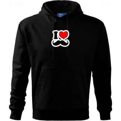 i love mustache obrys Mikina Cape s kapucí Černá – Zboží Mobilmania