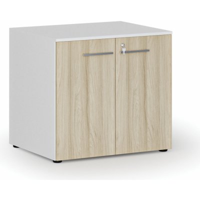Primo Kancelářská skříň s dveřmi WHITE, 735 x 800 x 640 mm, bílá/dub přírodní – Sleviste.cz