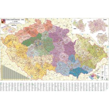 Excart Maps ČR - nástěnná mapa PSČ 200 x 140 cm Varianta: bez rámu v tubusu, Provedení: laminovaná mapa s očky