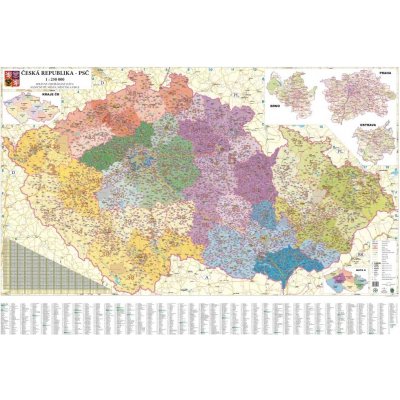 Excart Maps ČR - nástěnná mapa PSČ 200 x 140 cm Varianta: bez rámu v tubusu, Provedení: laminovaná mapa s očky – Zboží Mobilmania