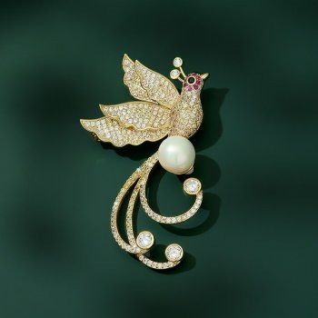 Éternelle brož s perlou a zirkony Benigna B2191 zlatá