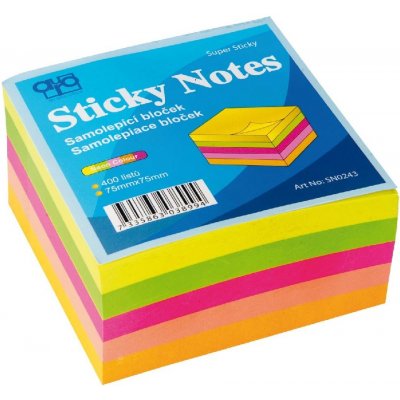 Kostka samolepicí, 75x75 mm, 400 lístků, neónové barvy – Zboží Dáma
