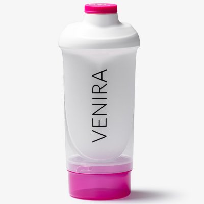 VENIRA shaker se zásobníkem, bílo-růžový, 500 ml + 150 ml – Zboží Mobilmania