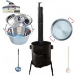 Kessel kotlík na guláš nerez 20 l 0,8 mm INOX Paella ocelová pánev 46 cm kotlina kov 42 cm CLASSIC poklice nerez 46 cm naběračka INOX a vařečka 50 cm – Sleviste.cz