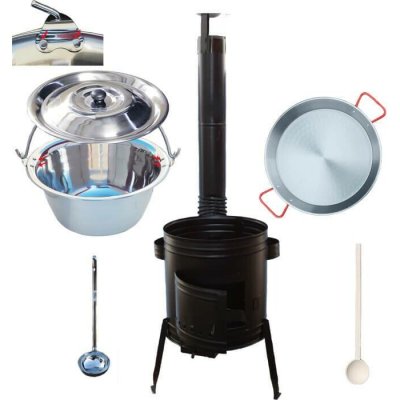 Kessel kotlík na guláš nerez 20 l 0,8 mm INOX Paella ocelová pánev 46 cm kotlina kov 42 cm CLASSIC poklice nerez 46 cm naběračka INOX a vařečka 50 cm – Sleviste.cz