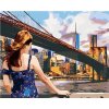Malování podle čísla zuty Žena u Brooklyn Bridge v New Yorku 80 x 100 cm bez rámu a bez vypnutí plátna