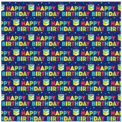 Unique Happy Birthday - Balící papír modrý 0,75 m x 1,5 m – Zboží Mobilmania