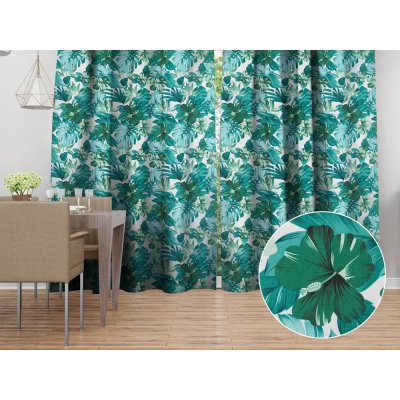 Biante Bavlněný závěs Sandra SA-484 Modro-zelené květy a listy monstery na bílém 150x200 cm – Hledejceny.cz